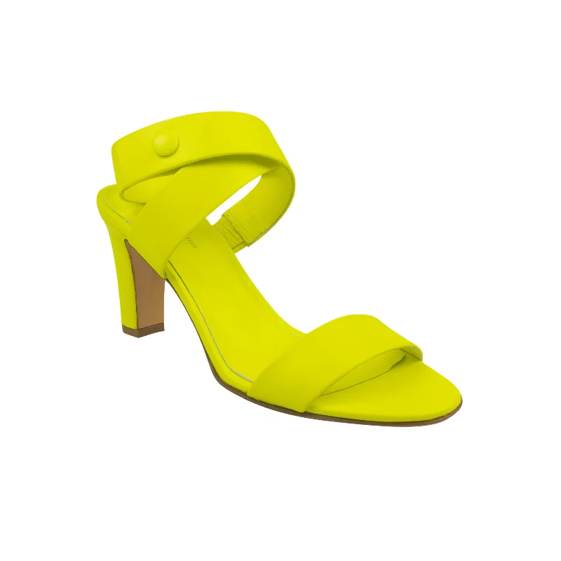 A_PLAN_APPLICATION Neon Yellow Twist Strap Heels