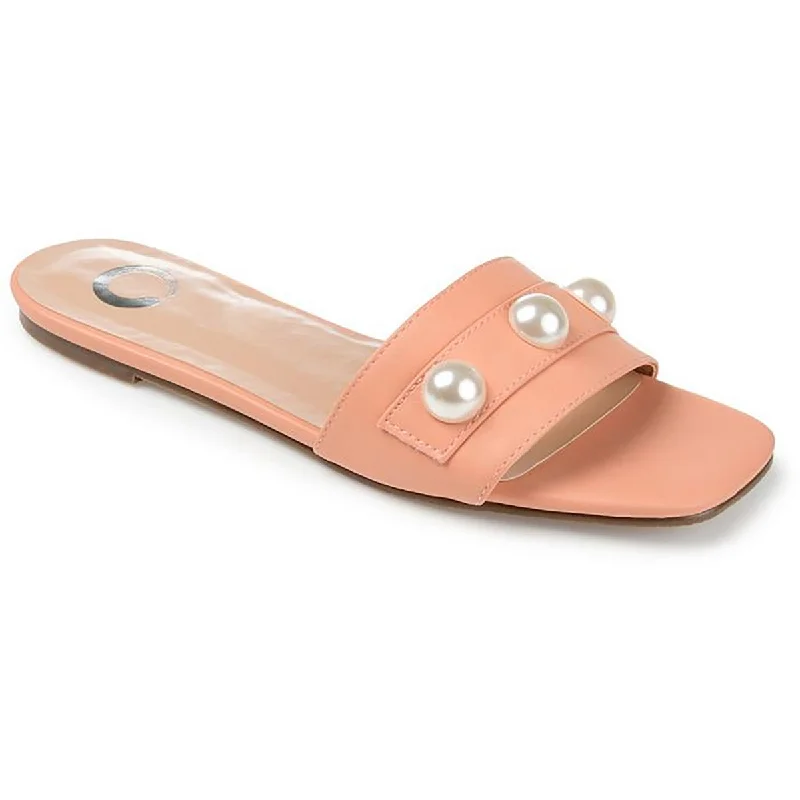 Leonie Womens Leather Embellished Slide Sandals