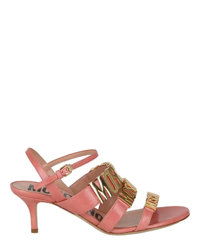 Moschino Womens Degrade Metal Logo Heeled Sandals