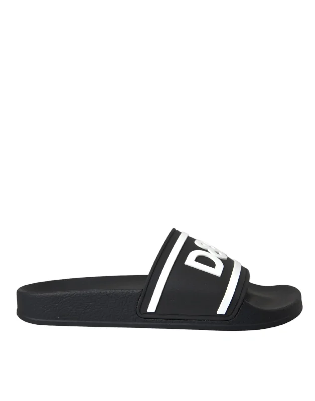 Dolce & Gabbana Black White Sandals Rubber Beachwear Men's Shoes