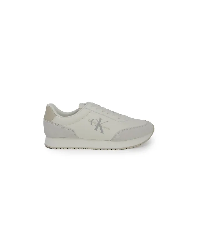 Calvin Klein Plain White Cotton Sneakers with Laces