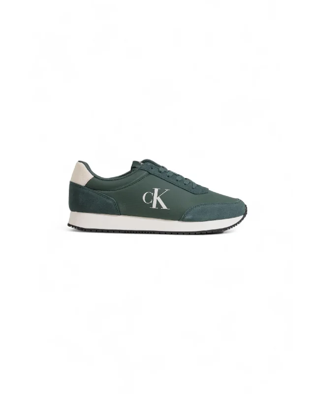 Calvin Klein Green Leather Sneakers with Rubber Sole and Laces