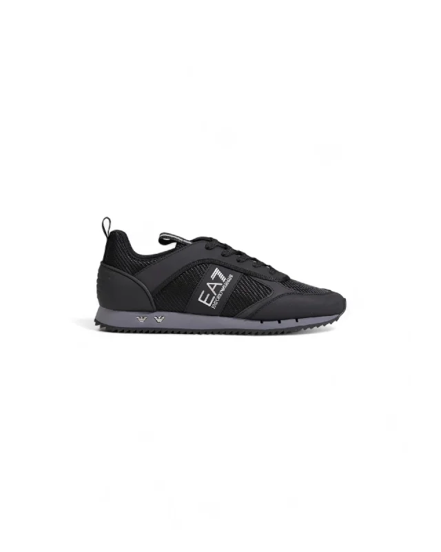 Ea7 Plain Black Sporty Sneakers with Rubber Sole