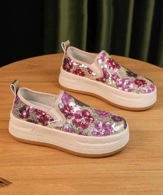 Beautiful Pink Sequins Print Tulle Loafer Shoes