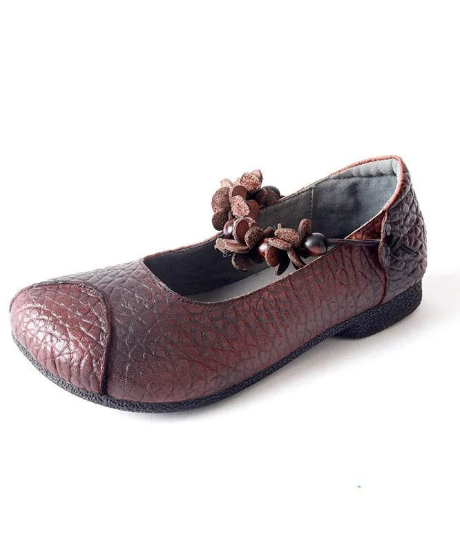 Chocolate Cowhide Leather Buckle Strap Loafers For Women